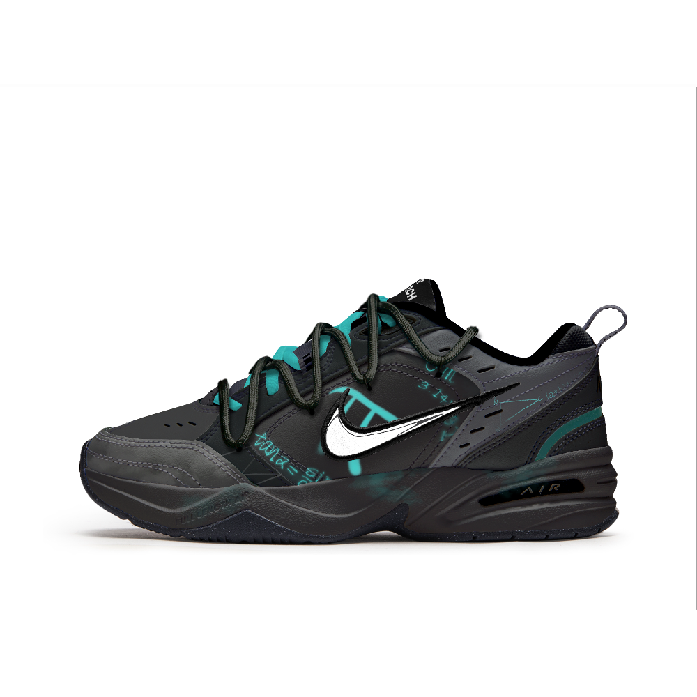 Nike Air Monarch 4 Freedom Panda, Aurora Party Anti Slip Wear Resistant Low Top Chunky Sneakers Unisex Black Blue