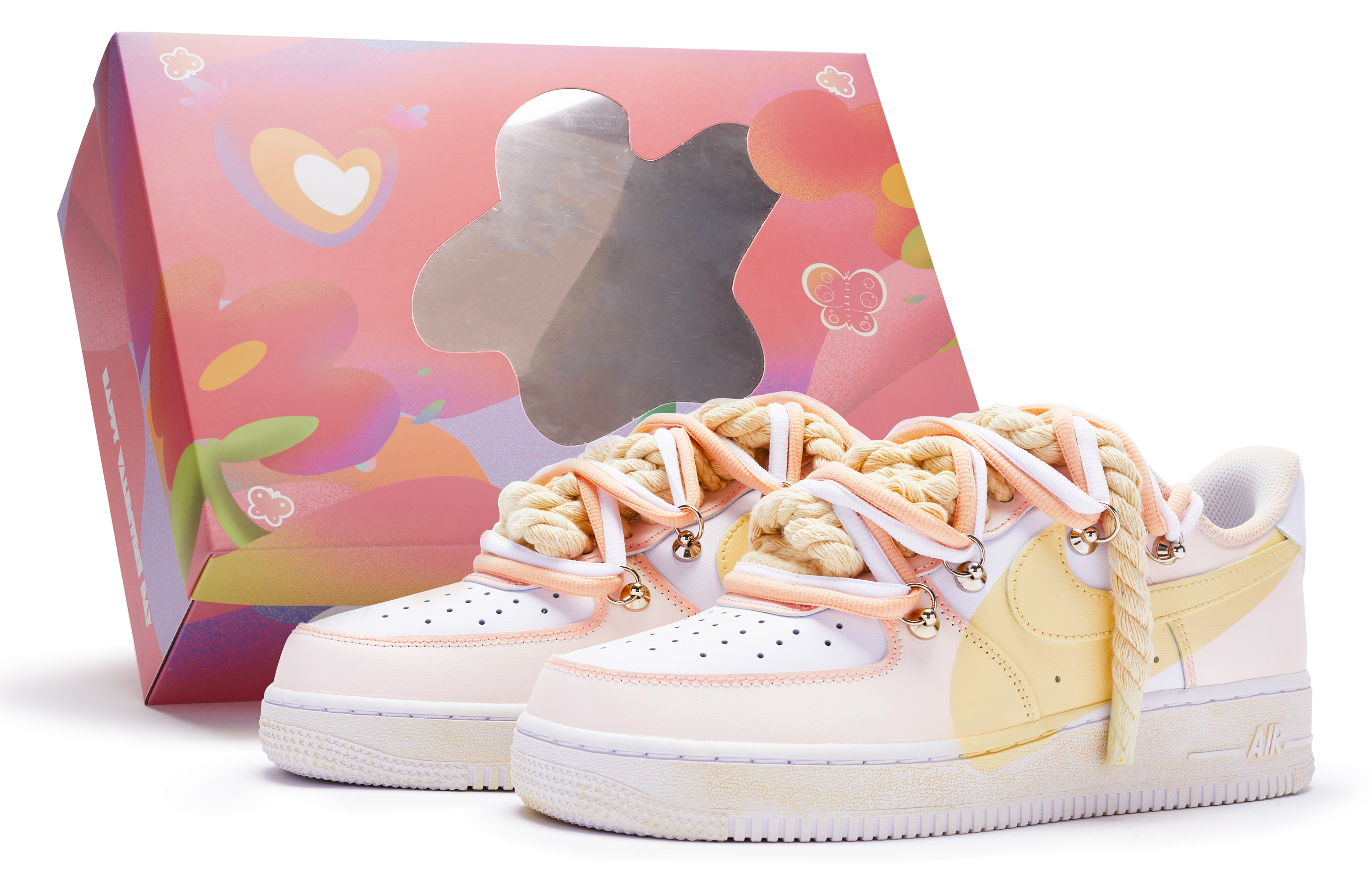 Nike Air Force 1 '7 Air Force 1 'T10' Low Top Skateboard Shoes Men's White Pink Yellow