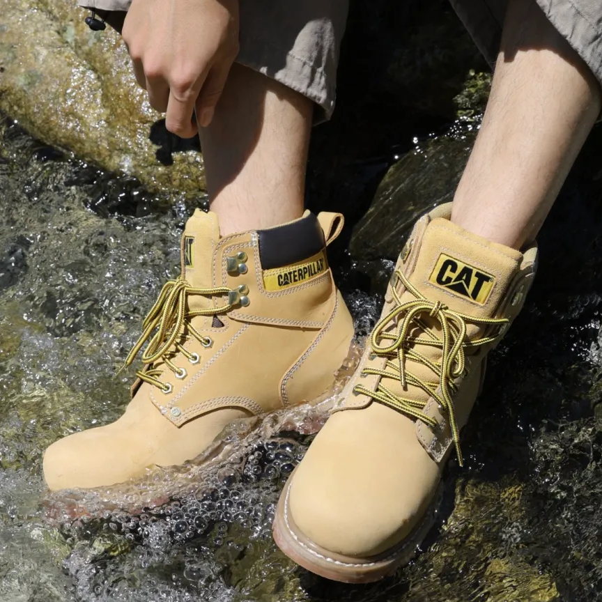 CAT Breathable Wear Resistant Cushioning Slip Resistant Short Outdoor Boots Men's Brown Yellow купить в интернет-магазине Yoocart с быстрой доставкой по России.