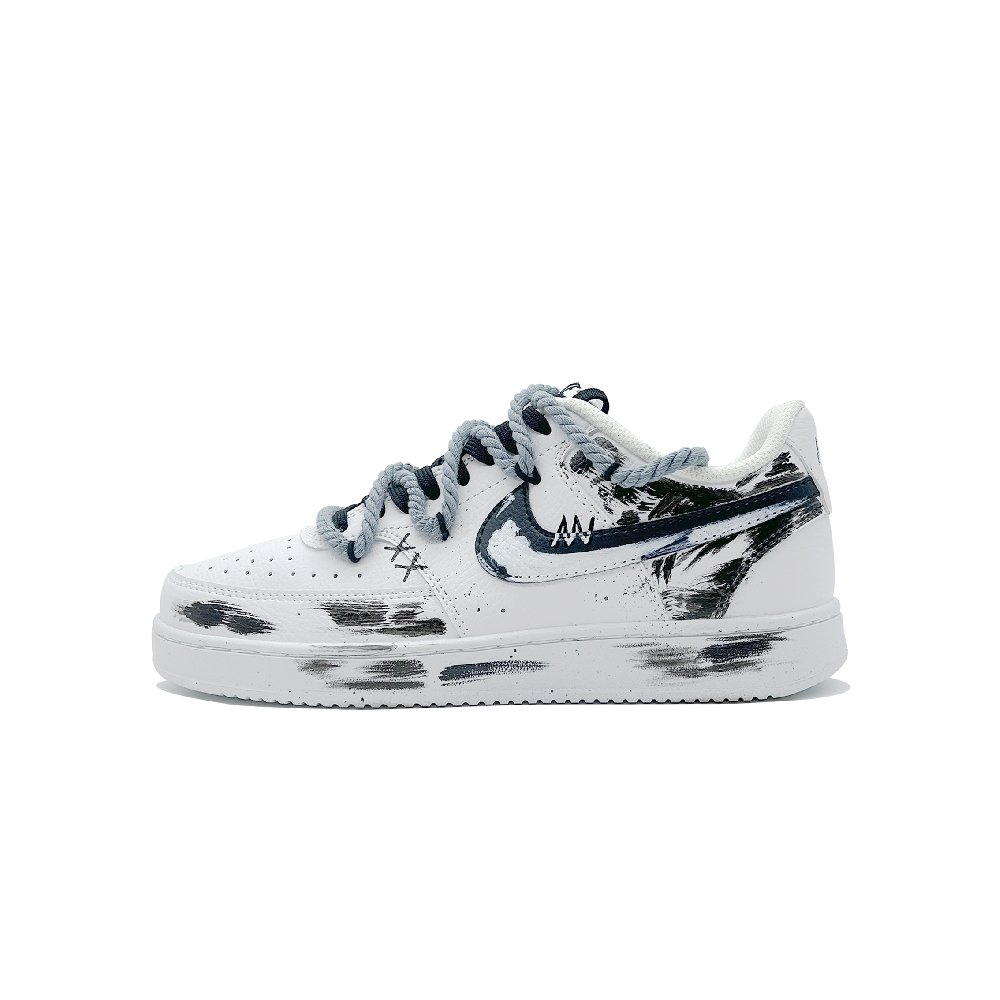 Nike Court Vision Anti Slip Wear Resistant Low Top Skateboard Shoes Unisex Black White