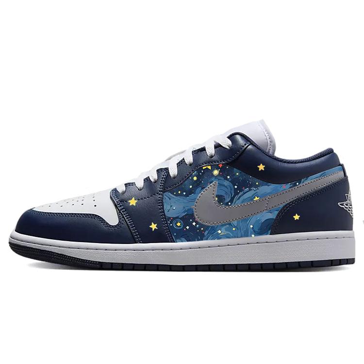 Jordan Air Jordan 1 Anti-Slip Wear-Resistant Low-Top Vintage Basketball Shoes Men's White Blue