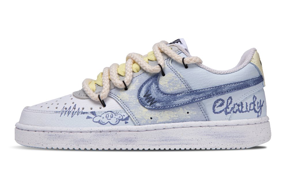 Nike Court Vision 1 Little Blue Sky Slip Resistant Shock Absorbers Low Top Skateboard Shoes Women's Blue White