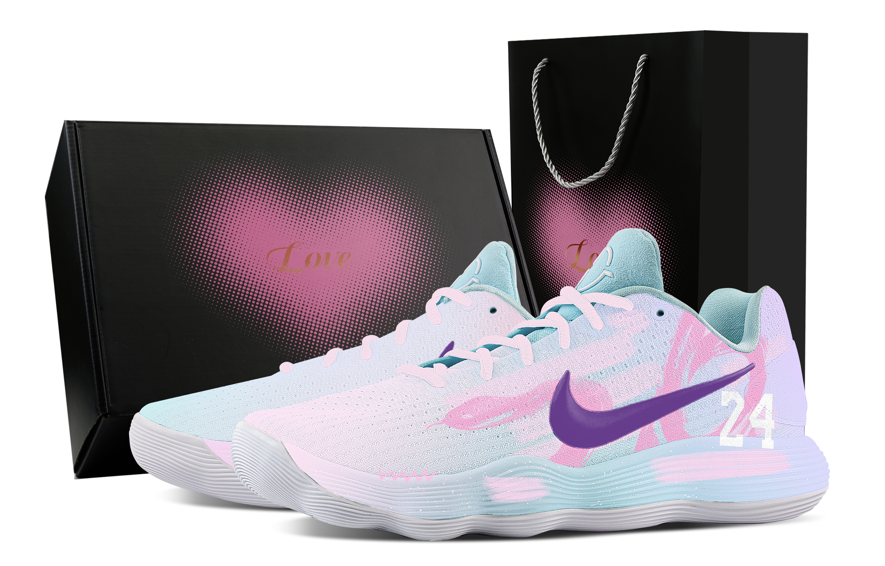 Nike Hyperdunk 2017 Size 24 Pink Snake, Heart Box Cushioning Coverage Support Low top Basketball Shoes Men's