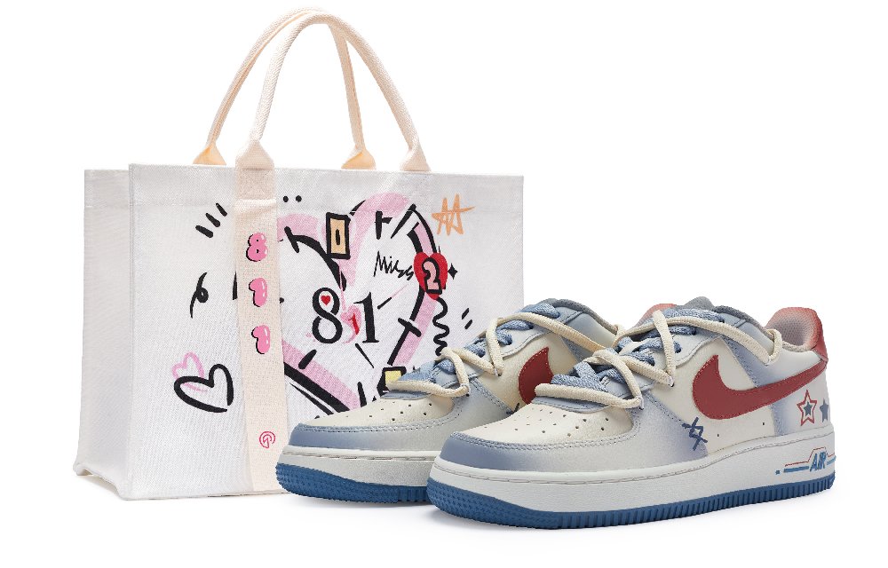 Nike Air Force 1 Slip Resistant Low Top Skateboard Shoes GS White Blue