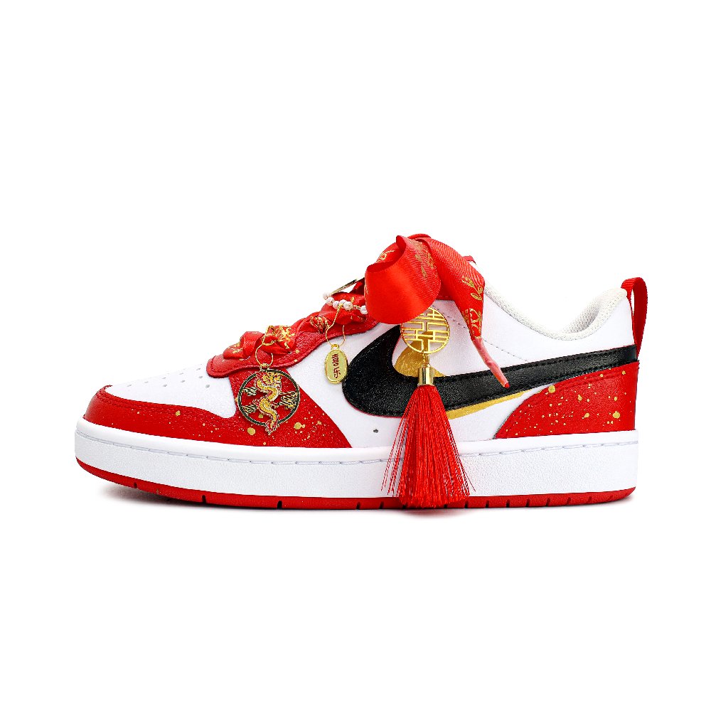 Nike Court Borough 2 Anti-Slip Wear-Resistant Low-Top Skateboard Shoes Women's Red White