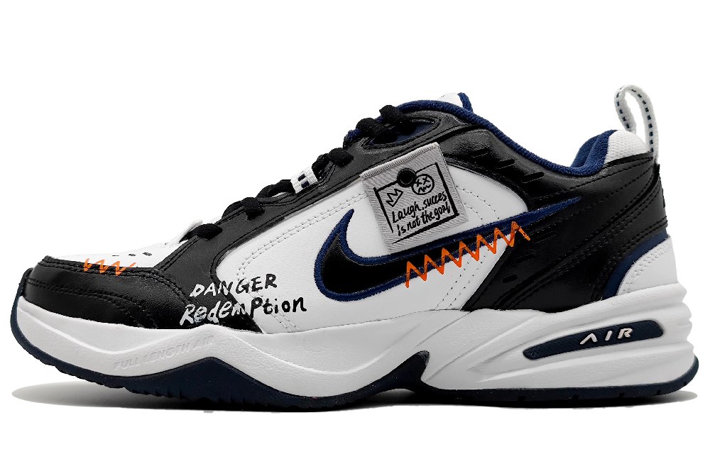 Nike Air Monarch 4 White Navy Low-Top Chunky Sneakers Unisex Black White Orange