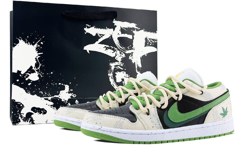 Jordan Air Jordan 1 Cushioned Slip-Resistant Abrasion-Resistant Low-Top Vintage Basketball Shoes Men's Maple Leaf Green