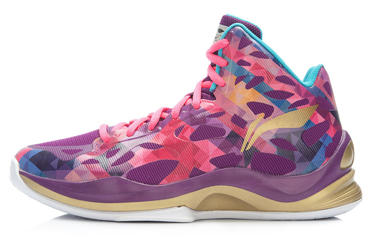 LiNing SONIC 3 Wear-Resistant High-Top Basketball Shoes Men's Purple Gold