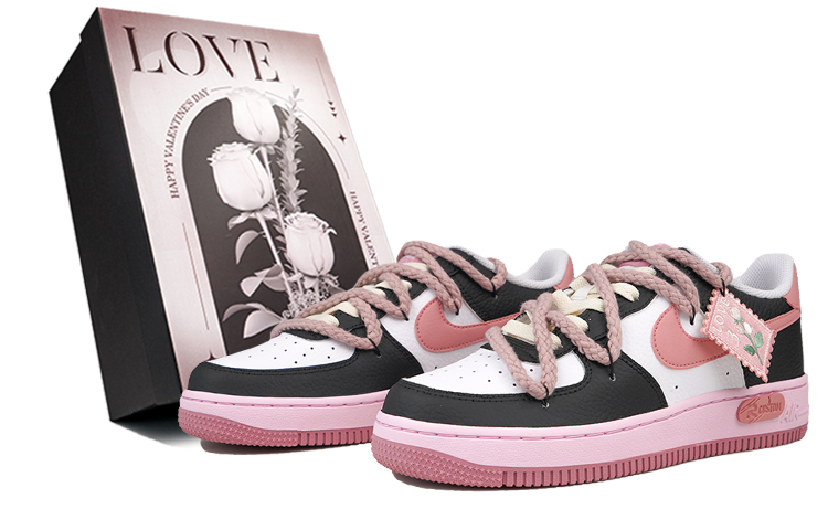 Nike Air Force 1 RISK Rose Lover Slip-Resistant Cushioning Wear-Resistant Low-Top Skateboard Shoes Women's Black Pink