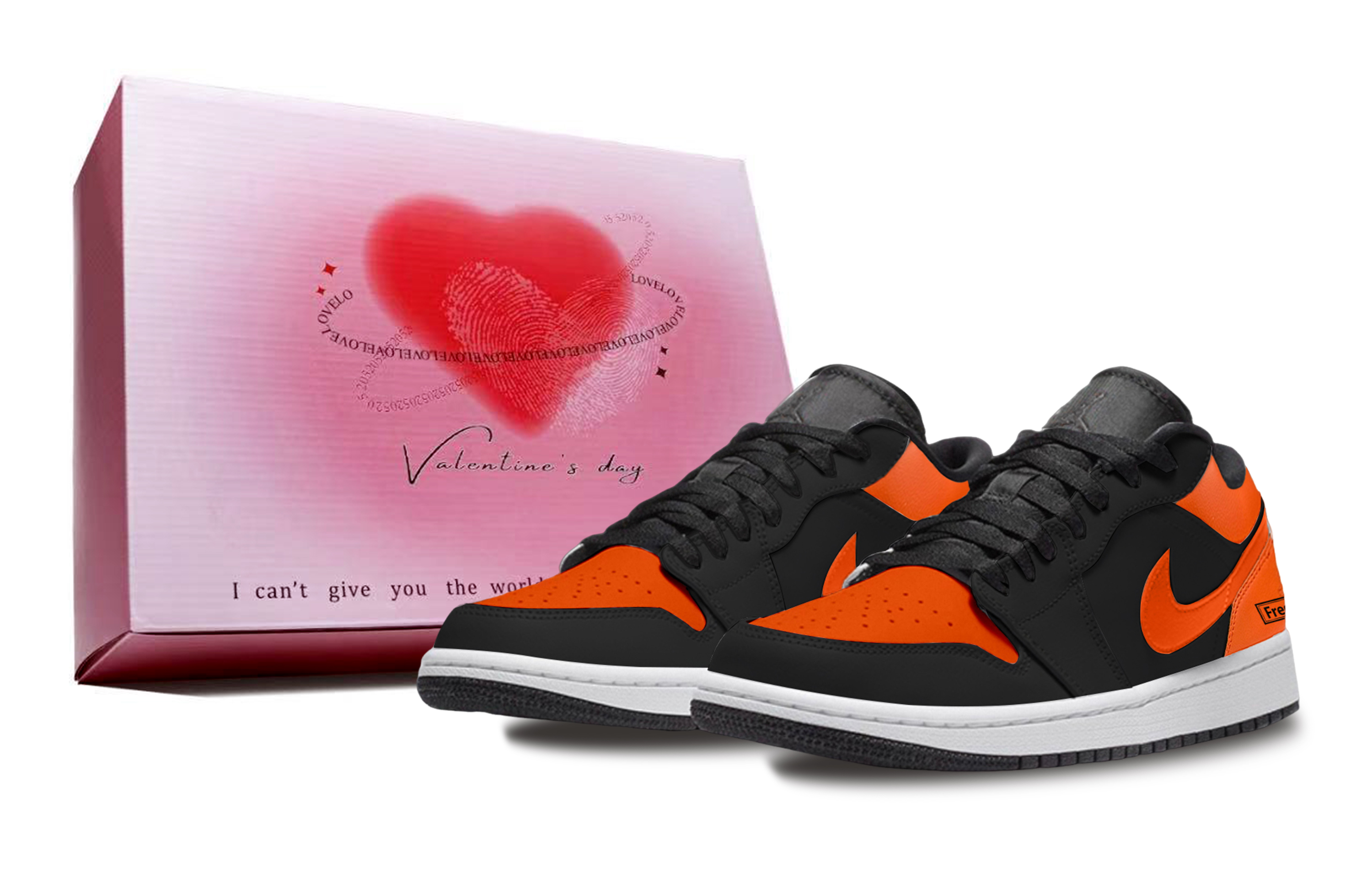 Jordan Air Jordan 1 Gift Box Abrasion Resistant Low top Vintage Basketball Shoes Unisex Black Orange