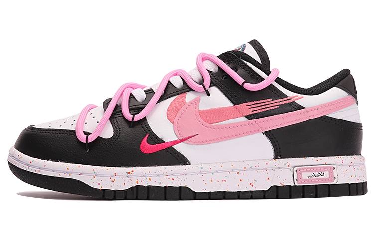 Nike Dunk Low Multi-Color Swoosh Low-Top Skateboard Shoes Women's Black White Pink