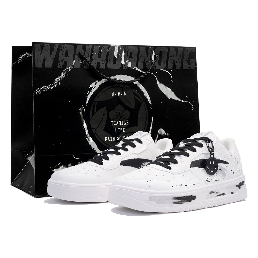Anta Anti Slip Wear Resistant Low Top Skateboard Shoes Unisex White Black