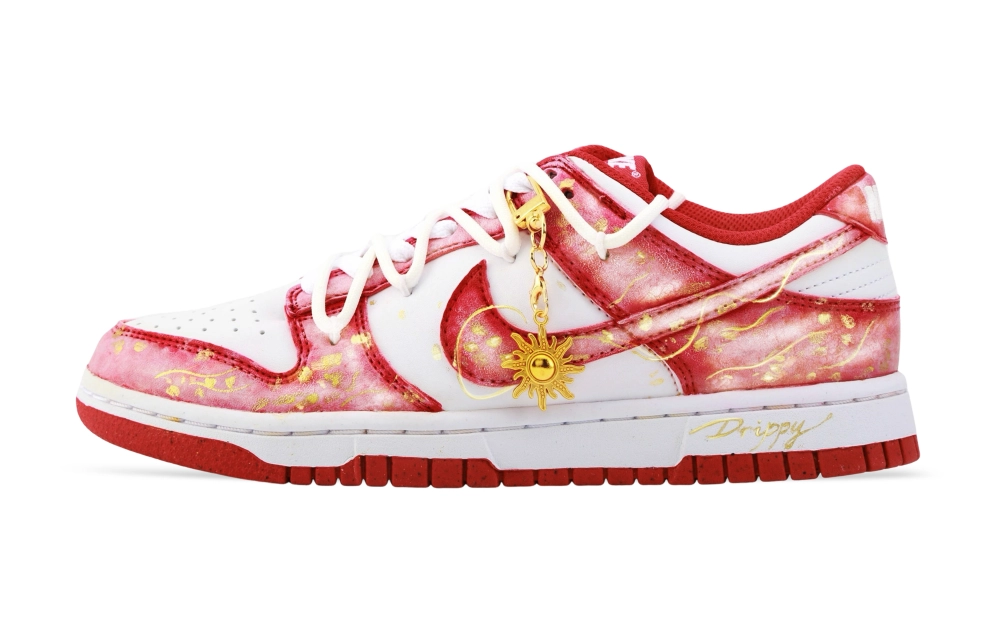 Nike Dunk Drippy Gold Dynasty Abrasion Resistant Low top Skateboard Shoes Unisex Red White
