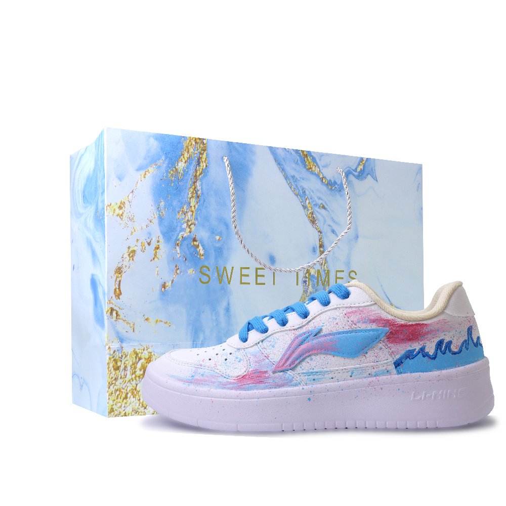 LiNing Pontoon Boats Abrasion Resistant, Lightweight, And Breathable Low Top Skateboard Shoes Unisex White Pink Blue