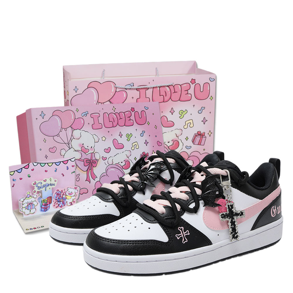 Nike Court Borough Gothic Heart Anti Slip Wear Resistant Low Top Skateboard Shoes Women's Black Pink