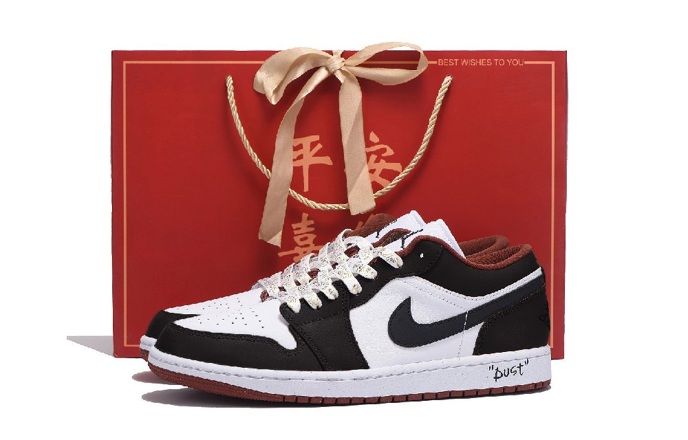 Jordan Air Jordan 1 Anti Slip And Wear Resistant Coverage Low Top Vintage Basketball Shoes Unisex Black Red