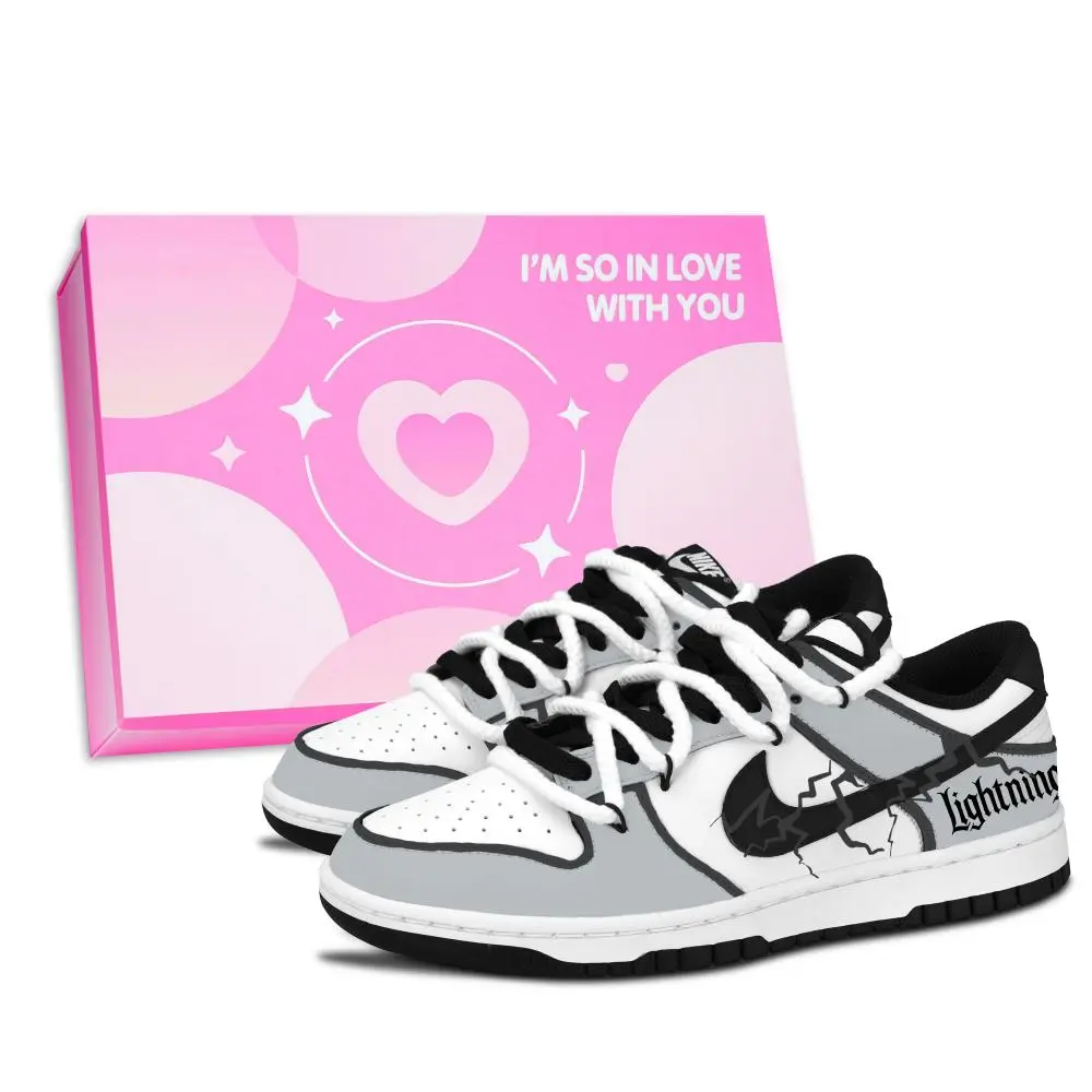 Nike Dunk Black White, Gray Electric Shadow Pink Shoe Box Abrasion Resistant Low top Skateboard Shoes Unisex Gray Black