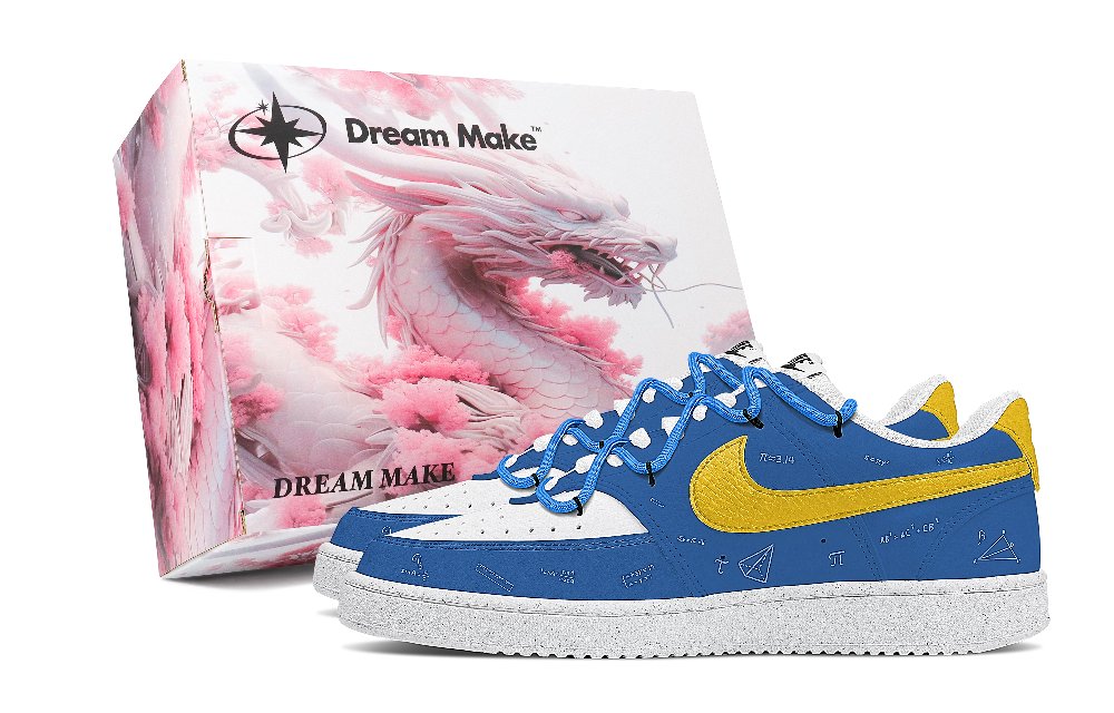 Nike Court Vision 1 Science Student Pink Box Slip Resistant Cushioning Low Top Skateboard Shoes Men's Yellow Blue