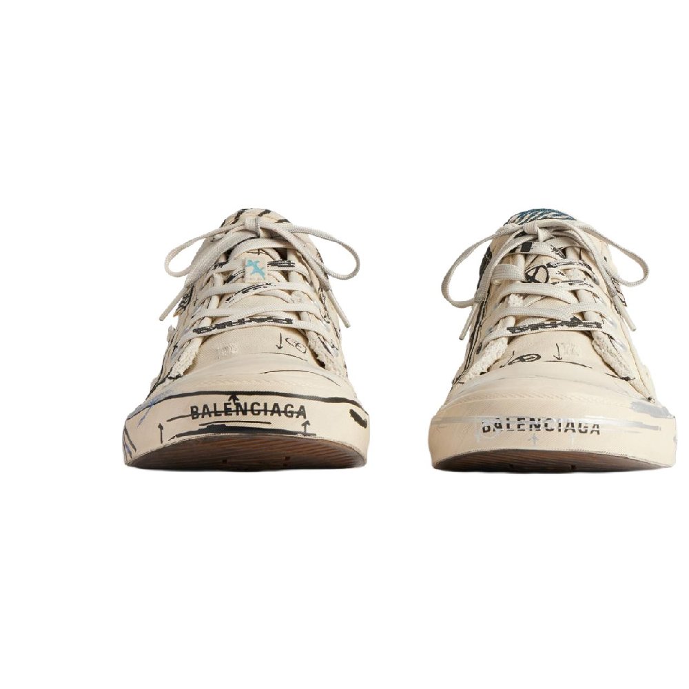 Balenciaga Paris Sketch Low Top Canvas Shoes Men's Light Beige