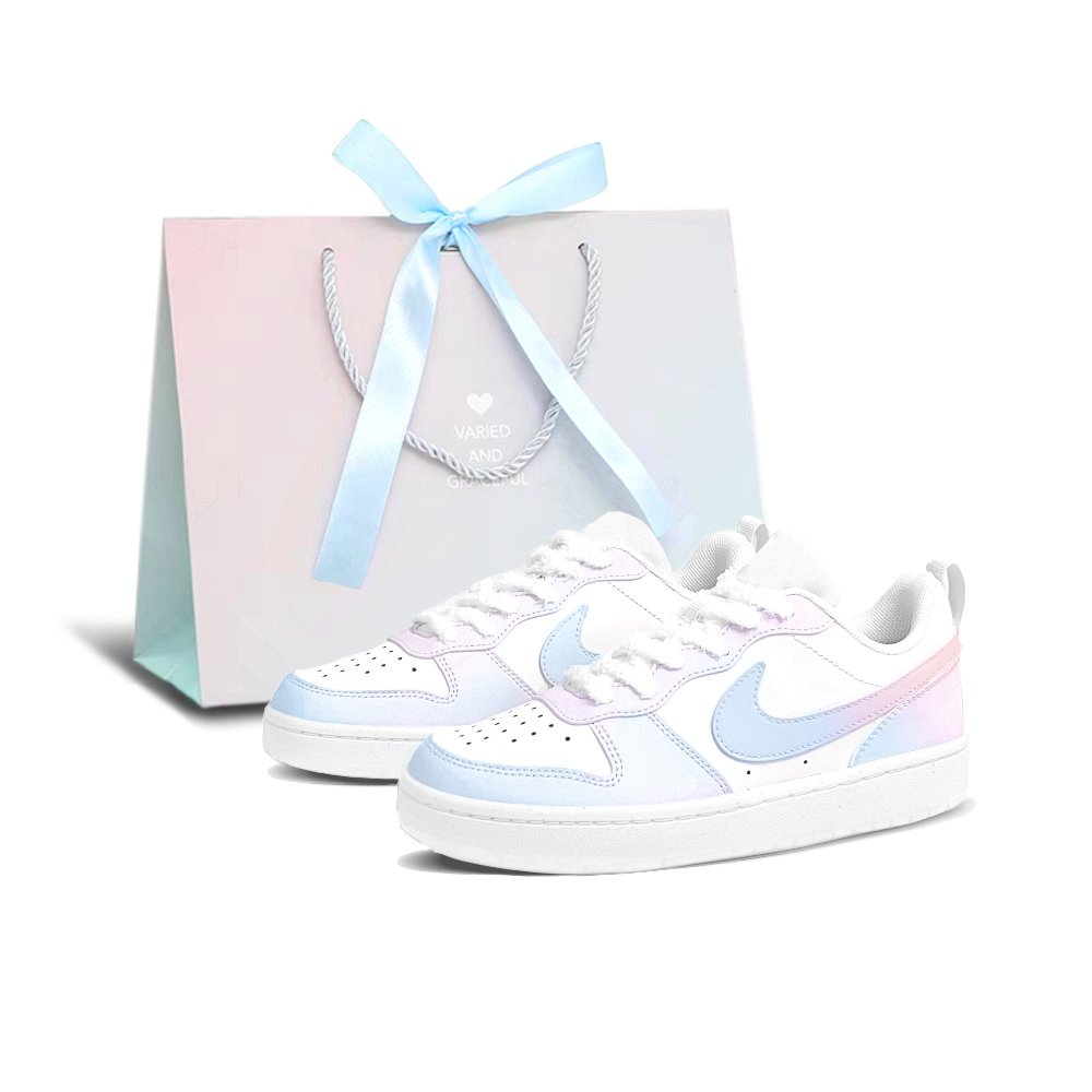 Nike Court Borough Blue Pink Glaze, Shopping Bag Abrasion Resistant Low Top Skateboard Shoes Women's Blue Pink
