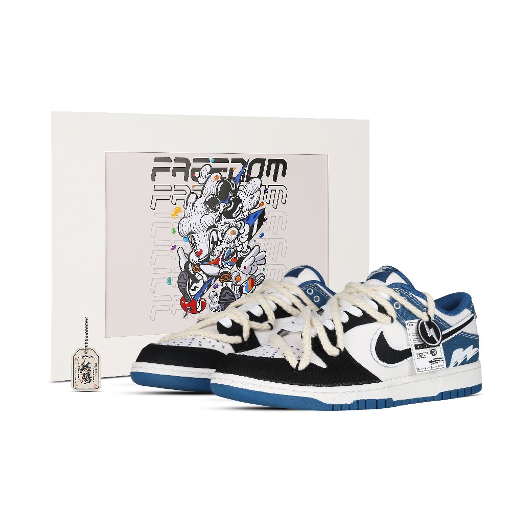 Nike Dunk Low Low-Top Skateboard Shoes Unisex Black White Blue