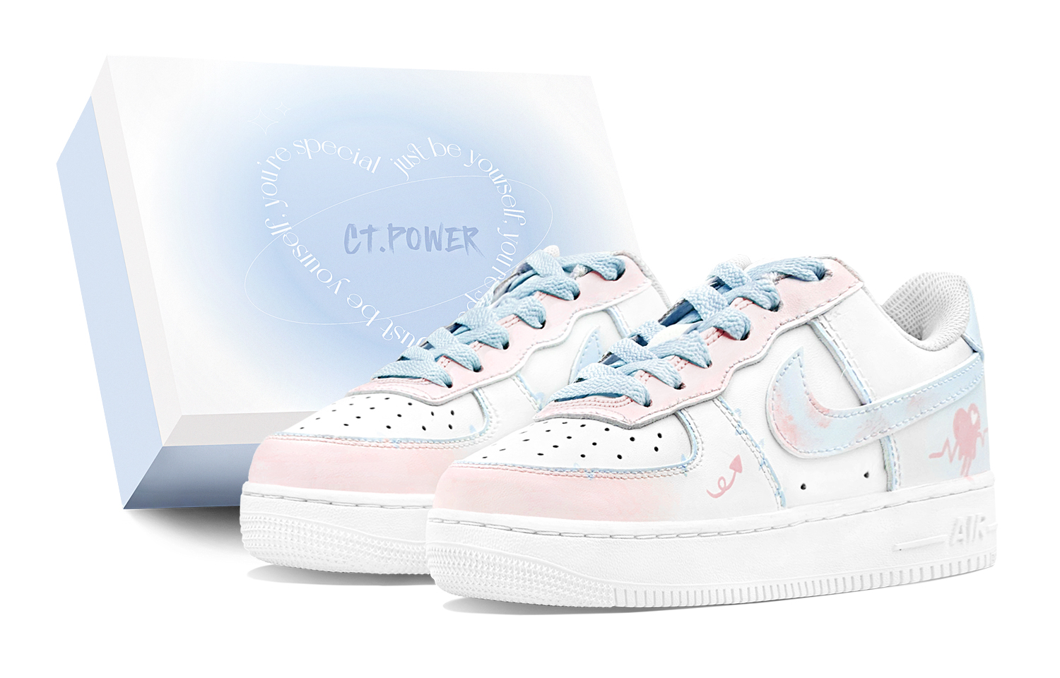Nike Air Force 1 Air Force 1 Abrasion Resistant Low top Skateboard Shoes Unisex Blue Pink