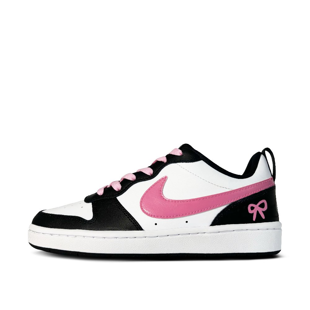 Nike Court Borough Raspberry Bow Anti-Slip And Wear-Resistant Lightweight Low-Top Skateboard Shoes GS Black Pink