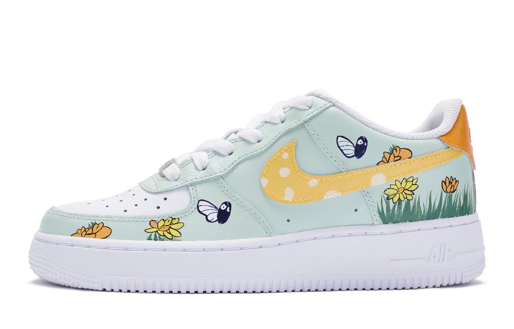Nike Air Force 1 Low Top Skateboard Shoes GS Green Yellow White