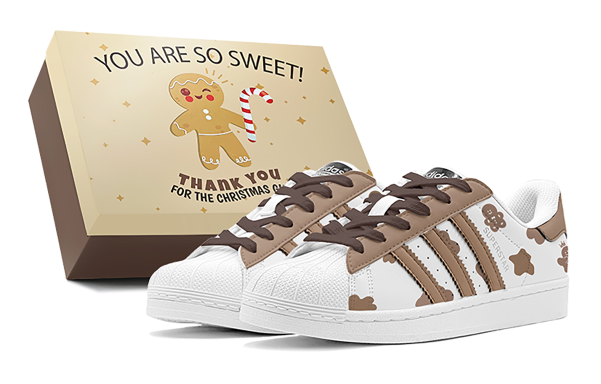 Adidas Originals SUPERSTAR Christmas Gift, Gingerbread Man, Cookie Graffiti Low Top Skateboard Shoes Unisex Brown