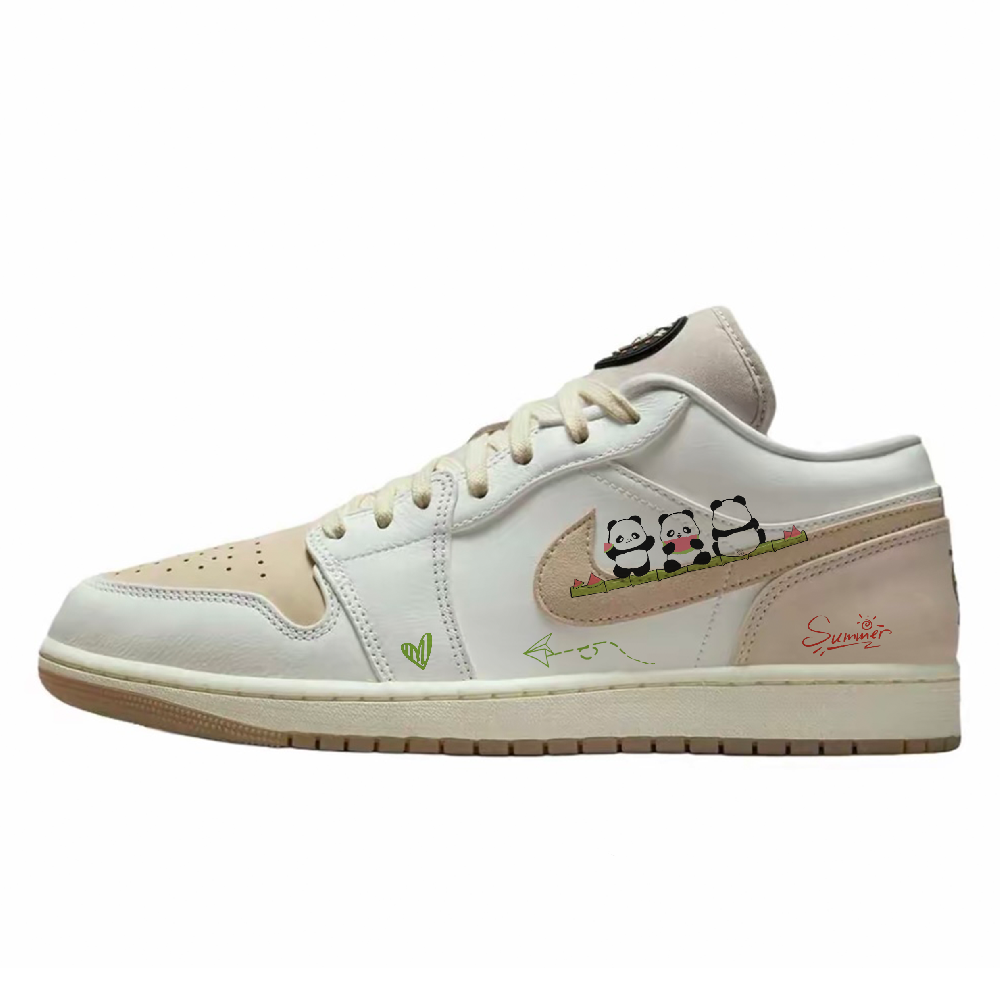 Jordan Air Jordan 1 Abrasion Resistant Slip Resistant Low Top Vintage Basketball Shoes Unisex Beige