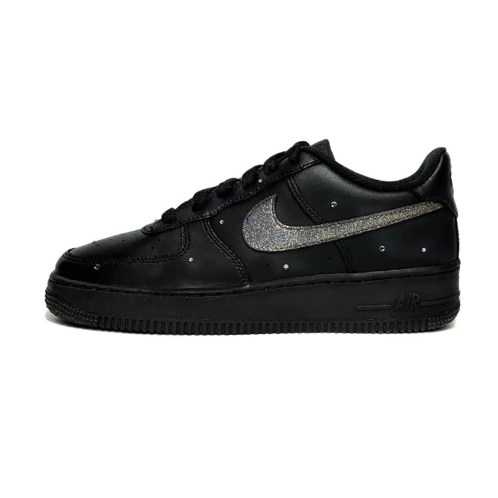 Nike Air Force 1 Shimmering Star Abrasion Resistant Low top Skateboard Shoes Women's Black Silver