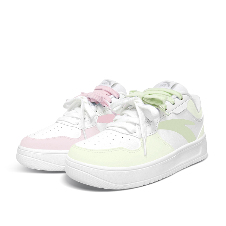 Anta Relaxed Anti Slip Wear Resistant Low Top Skateboard Shoes Unisex Green Pink Mismatched