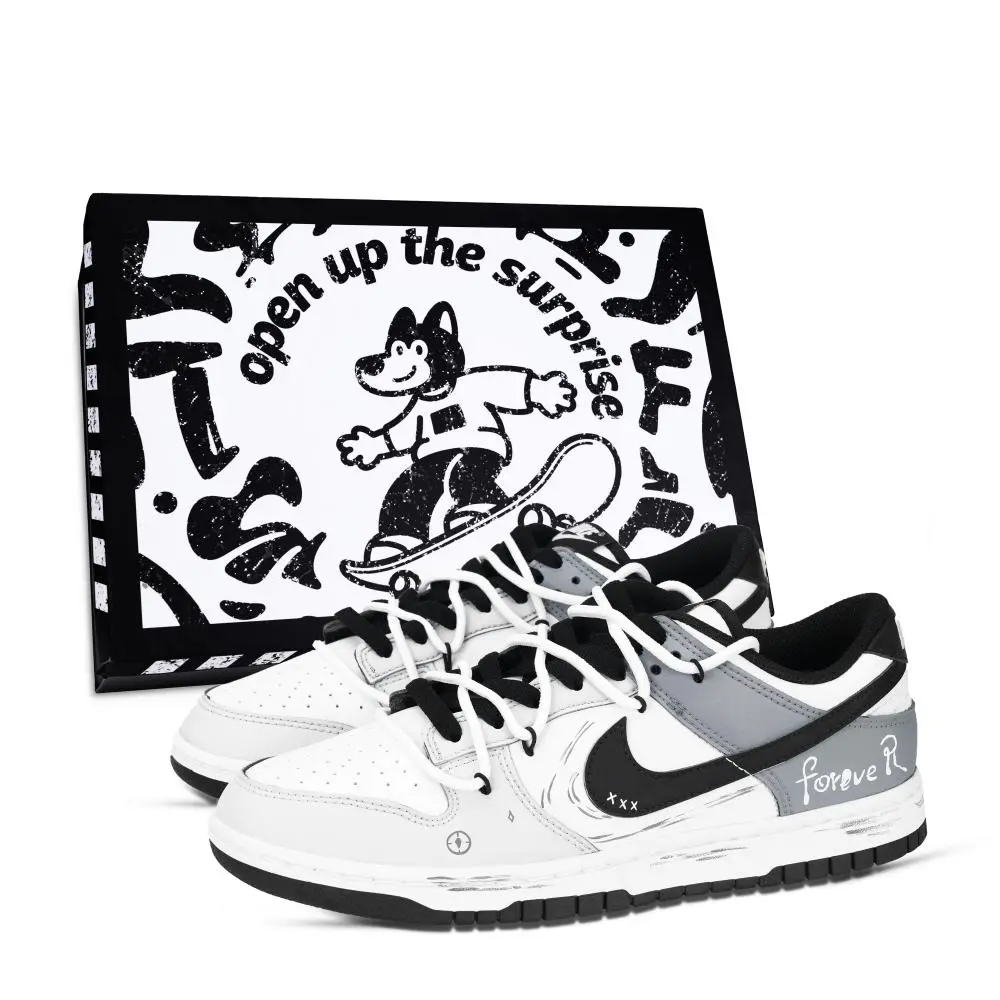 Nike Dunk Forever Abrasion Resistant Slip Resistant Low top Skateboard Shoes Unisex Black White Gray