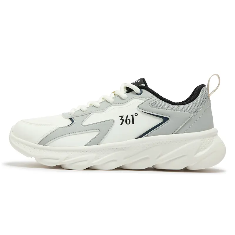 361° Wear-Resistant Coverage Cushioning Low-Top Casual Sprint Running Shoes Men's White Gray