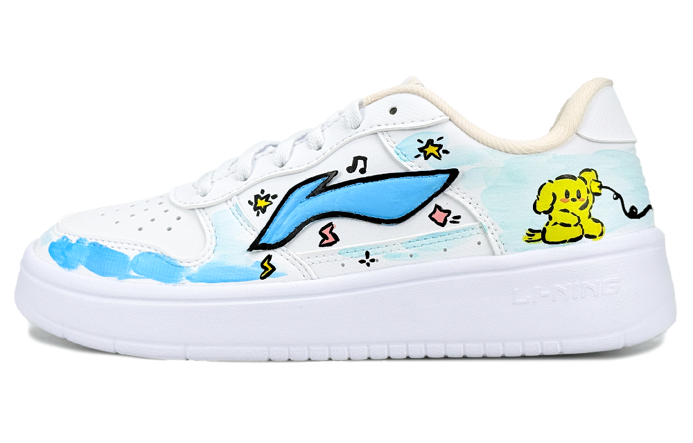 LiNing Pontoon Boats Slip Resistant, Abrasion Resistant, Breathable Low Top Skateboard Shoes Women's Blue White
