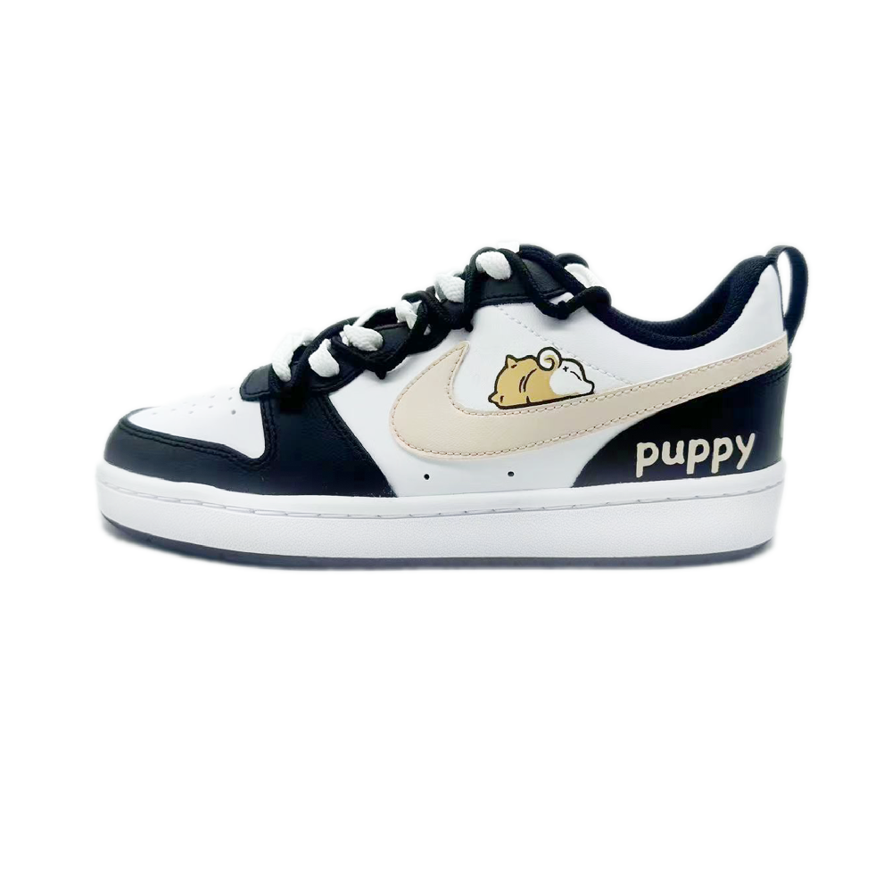 Nike Court Borough 2 Pastoral Little Shiba Non-slip Lightweight Low-Top Skateboard Shoes GS Black White