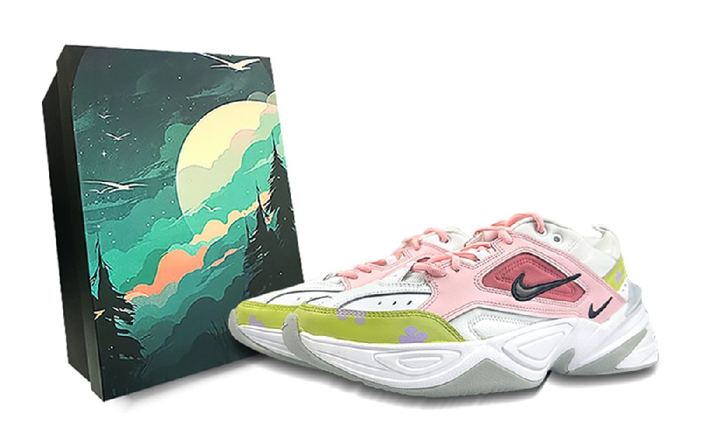 Nike M2K Tekno Pure Platinum Height Increasing Low Top Chunky Sneakers Women's White Pink Green