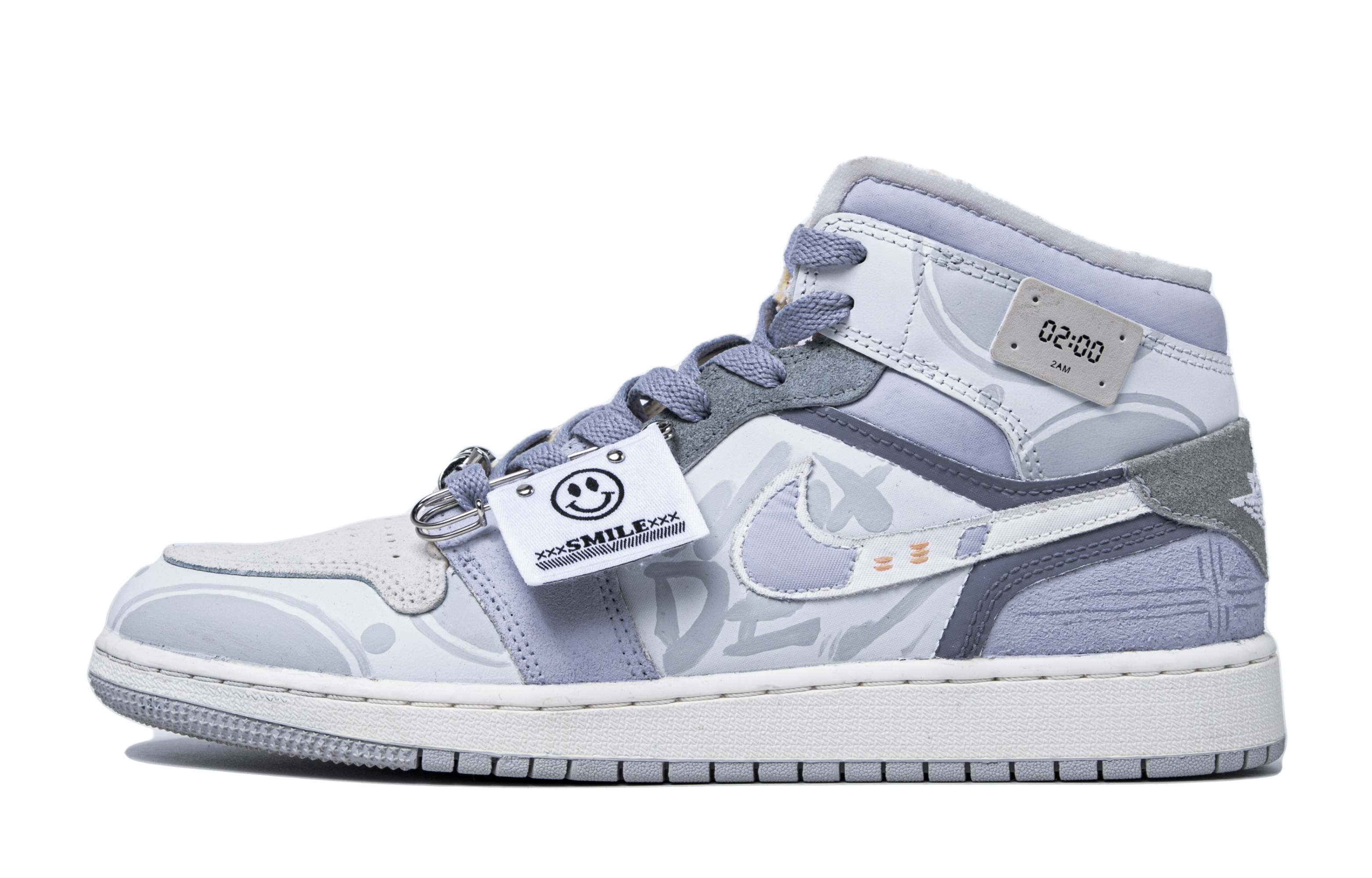 Jordan Air Jordan 1 Mid High top Vintage Basketball Shoes GS Gray Purple Beige White