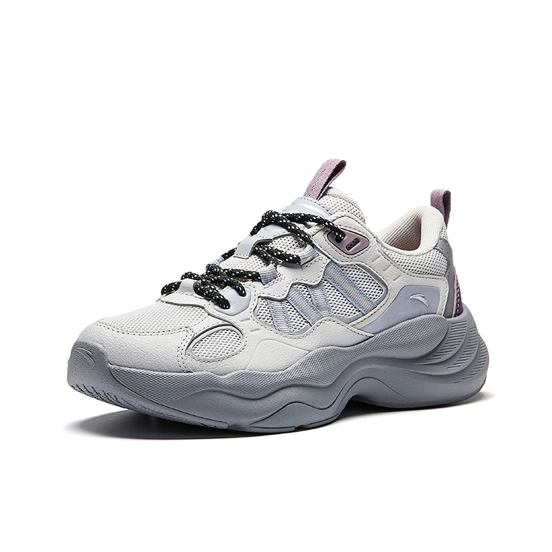 Anta Abrasion Resistant Shock Absorbers Low top Chunky Sneakers Women's Gray Silver Purple