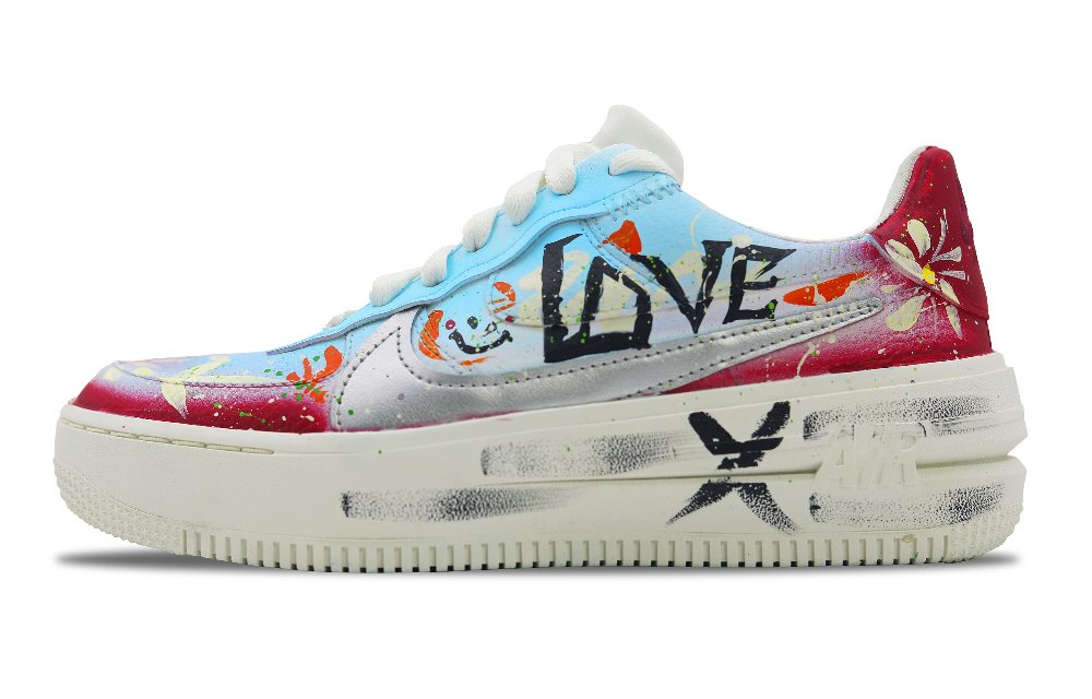 Nike Air Force 1 Low Top Skateboard Shoes Women's Red Blue Silver