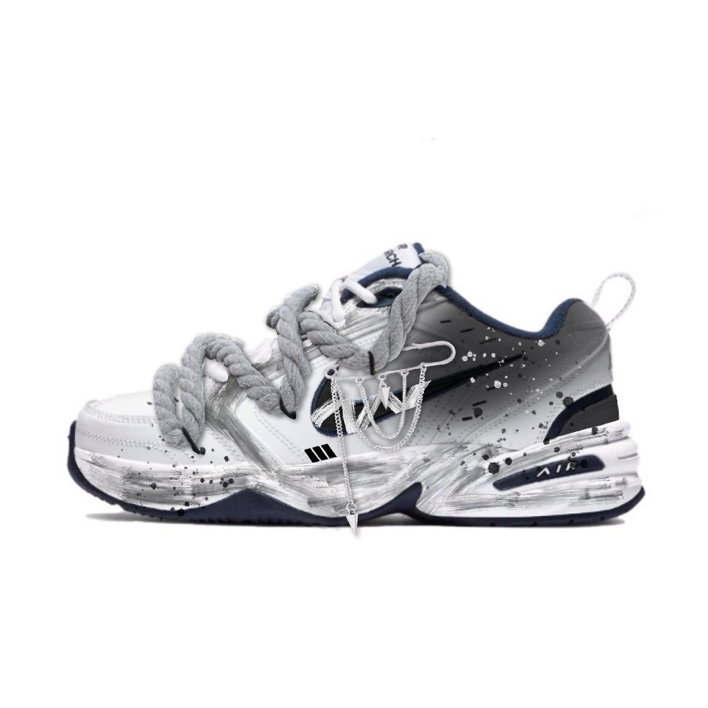 Nike Air Monarch 4 Anti-Slip Wear-Resistant Low-Top Chunky Sneakers Unisex Gray Black White