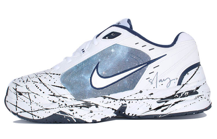 Nike Air Monarch 4 Starry Sky Universe Ink Splatter Nebula Low-Top Chunky Sneakers Unisex Blue White