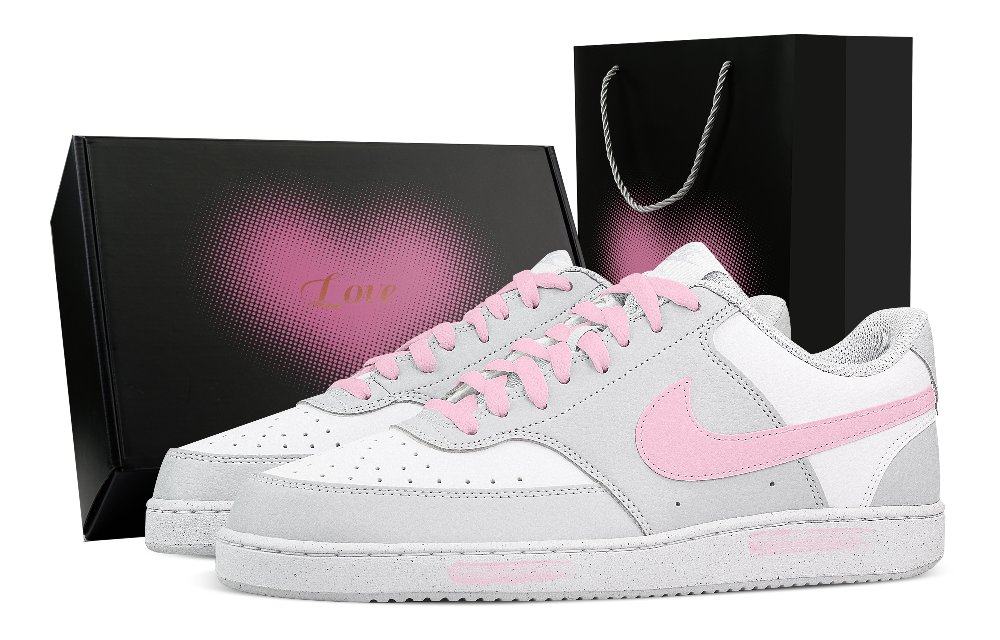 Nike Court Vision Sweet Cherry Love Song Heart Box Abrasion Resistant Low Top Skateboard Shoes Men's White Pink