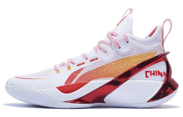 LiNing SONIC Ultra Shock Absorbers Slip Resistant Abrasion Resistant Mid top Basketball Shoes Men's White Red