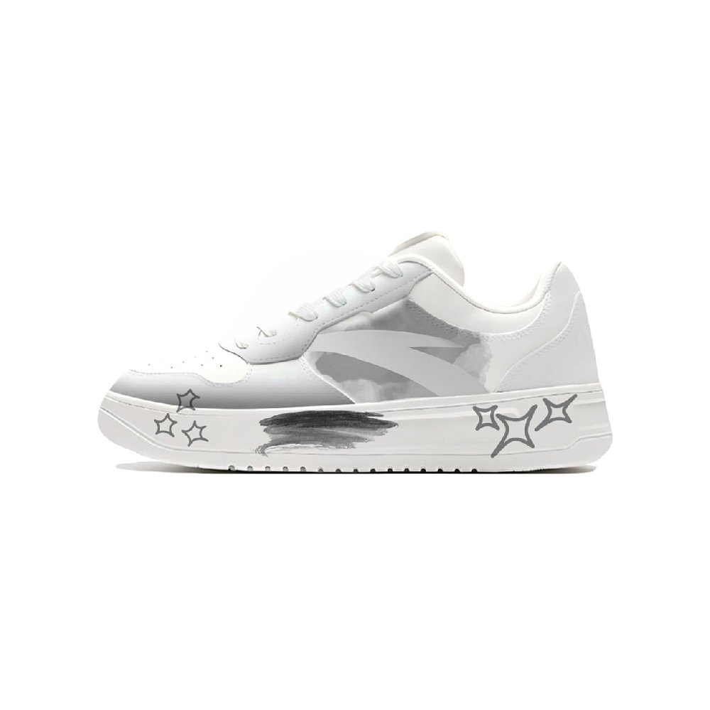 Anta Relaxed Anti Slip Wear Resistant Low Top Skateboard Shoes Unisex Black White
