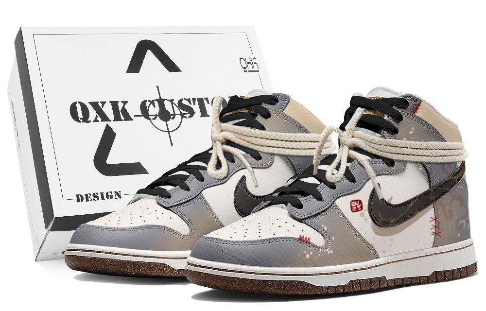 Nike Dunk High-Top Skateboard Shoes Men's White Gray