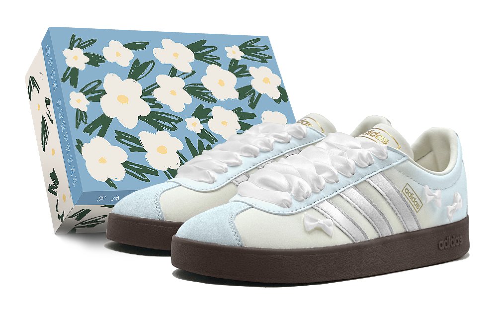 Adidas Vl Court Slip Resistant, Waterproof, And Impact Resistant Low Top Skateboard Shoes Unisex Blue Silver