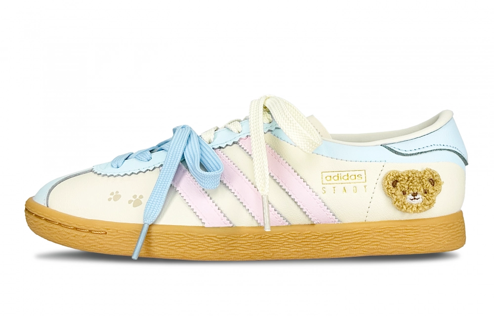 Adidas Originals Stadt Milk Candies, Embroidery, Shimmery Cat Low top German Army Trainers Women's Cream Pink Blue