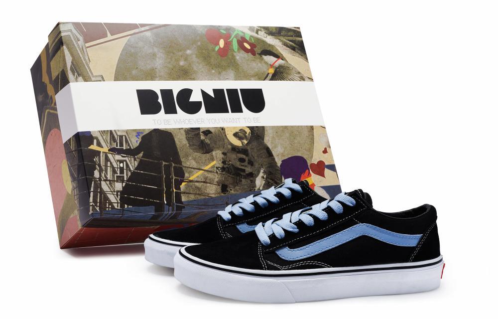 Vans Old Skool Slip-Resistant Water-Resistant Lightweight Quick-Dry Low-Top Skateboard Shoes Unisex Black Light Blue