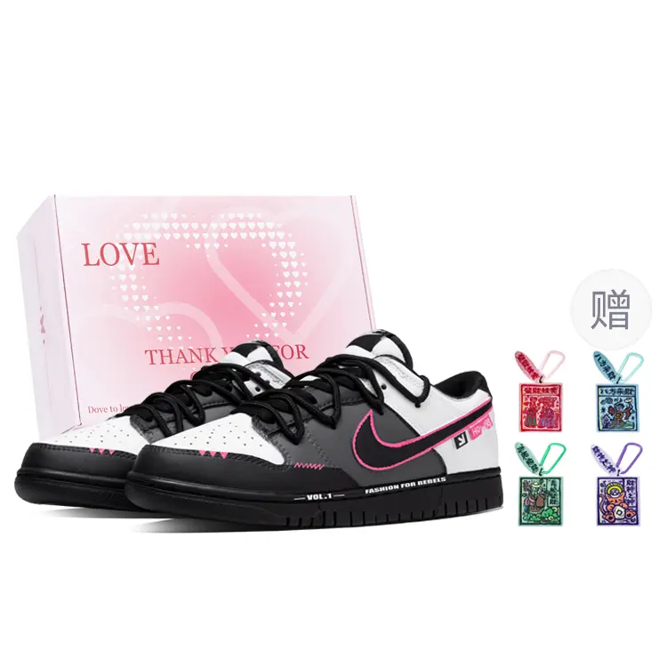 Nike Dunk Mystery Pink Box Abrasion Resistant Low top Skateboard Shoes Unisex White Gray